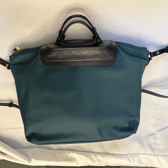 Furla dark green nylon & black leather tote satchel, cross-body, two-way. - Picture 10 of 16